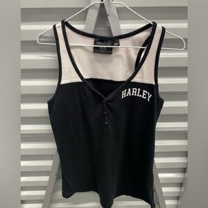 Women's Star Spangled Banner Henley Tank - Colorblocked - Black Beauty LARGE